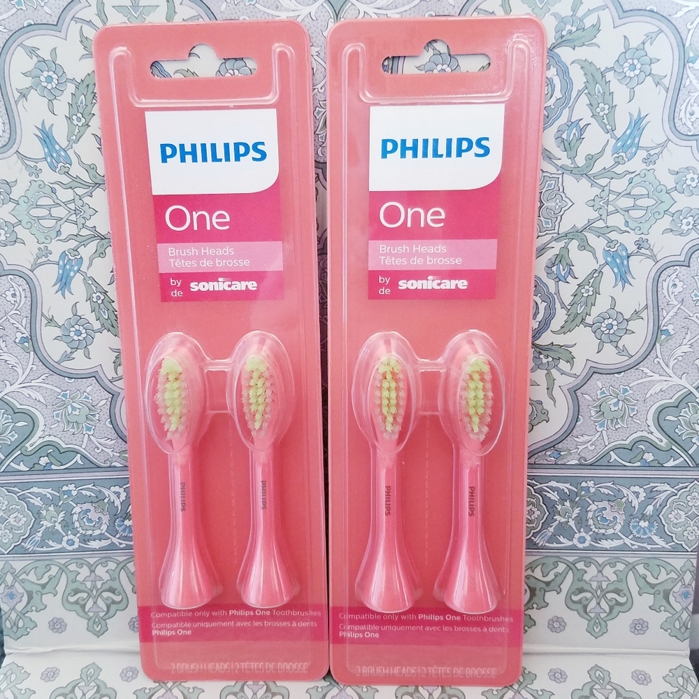4 Philips Sonicare One Brush Heads Coral Colored, New, Unopened